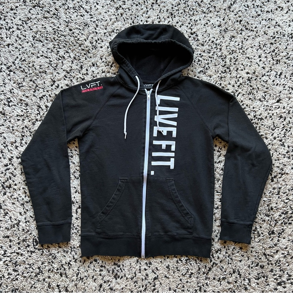 LVFT Live Fit Hoodie Black White Graphic Full Zip Lightweight Men’s Size Small